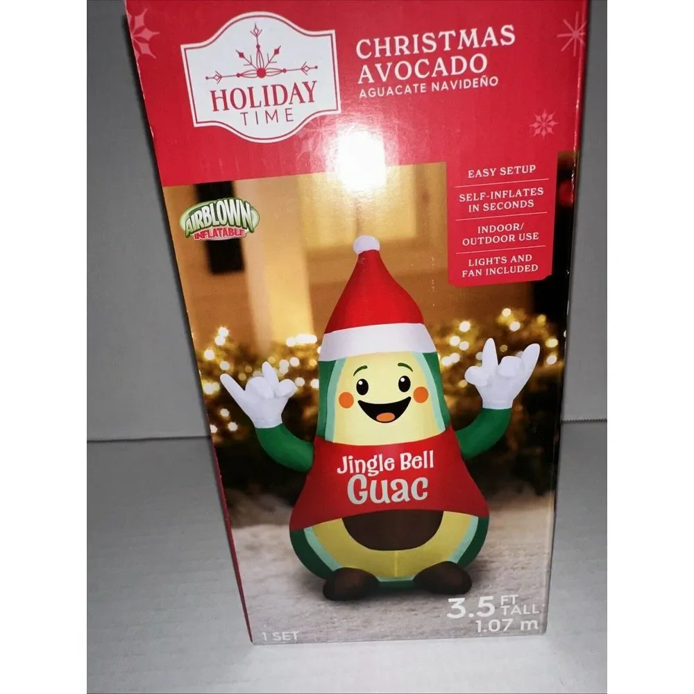 Holiday Time Jingle Bell Guac Christmas‎ Avocado Airblown Inflatable 3.5ft 2024